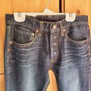 Dutil Men's Rigid Denim Button Fly Slim Straight Dark Wash Jeans Size 29